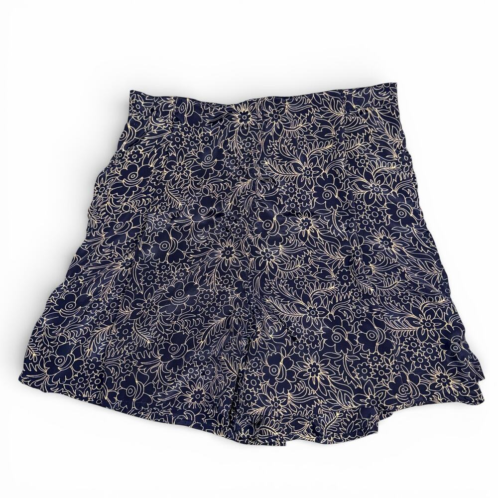 Mira Beachwear Mamey Womens Silky Flowing Shorts Floral Print Wrap Blue Tan XL